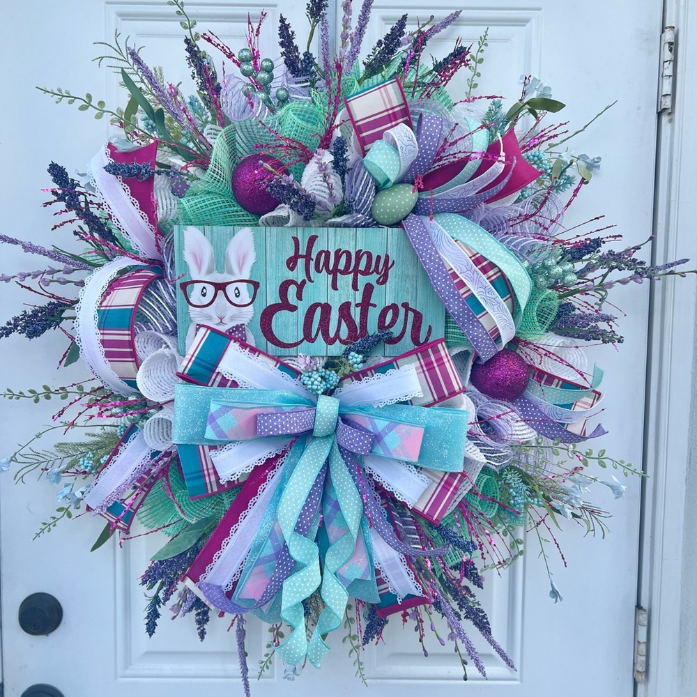Pastel Easter Wreath, with designer ribbon!